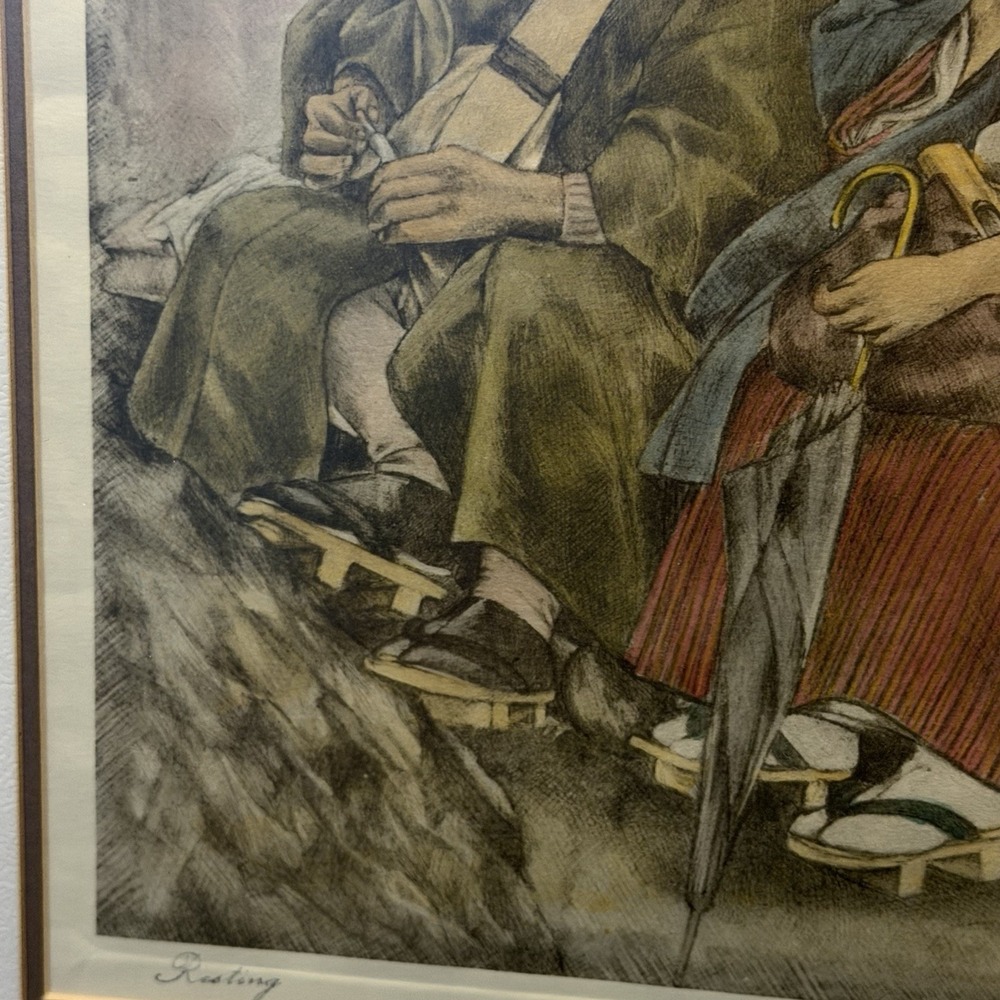 Willy Seiler Hand Colored Etching Titled "Resting" Signed Vintage Asian Oriental - Picture 9 of 12
